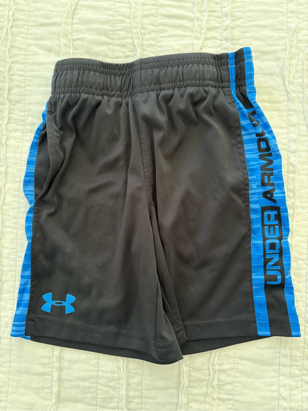 Under Armour Black Shorts with Blue Side Panels and Logo